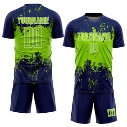 Soccer Sublimation Jersey Uniform Custom Navy Grunge Sports Abstract Art Neon Splatter Green-White