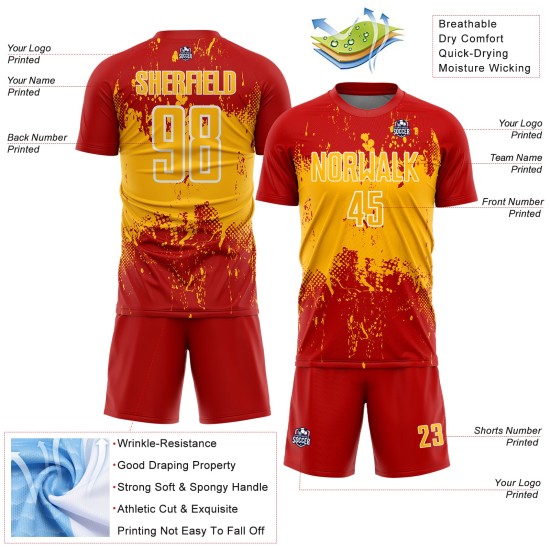 Abstract Soccer Sublimation Gold-White Art Custom Sports Grunge Uniform Red Jersey Splatter Abstract Soccer Sublimation Gold-White Art Custom Sports Grunge Uniform Red Jersey Splatter