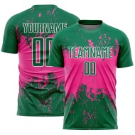 Grunge Custom Soccer Art Splatter Pink-White Kelly Jersey Uniform Sublimation Abstract Green Sports