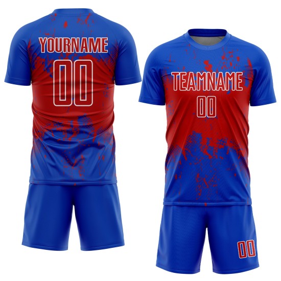 Custom Red-White Soccer Sublimation Grunge Blue Jersey Abstract Thunder Art Sports Splatter Uniform Custom Red-White Soccer Sublimation Grunge Blue Jersey Abstract Thunder Art Sports Splatter Uniform