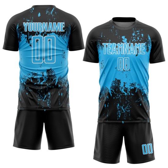 Jersey Abstract Sublimation Black Sports Custom Art Grunge Uniform Splatter Soccer Blue-White Sky