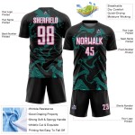 Sports Uniform White Sublimation Black Custom Soccer Aqua-Pink Curve Jersey Lines