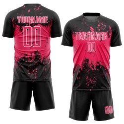 Uniform Abstract Grunge Neon Custom Sublimation Black Art Sports Soccer Jersey Pink-White Splatter