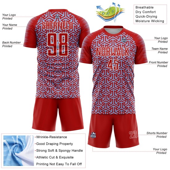 Soccer Jersey Custom Arrow Uniform Blue-White Sublimation Geometric Red Light