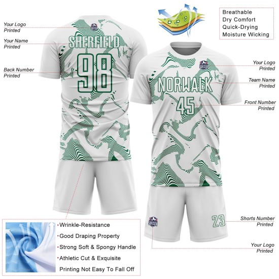 Sublimation Green Jersey Kelly Sports Custom Uniform Soccer Curve Lines White