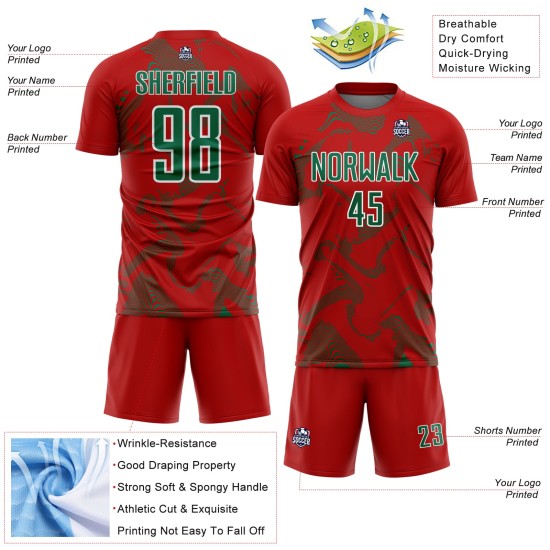 Curve Custom Kelly Lines Green-White Uniform Sublimation Sports Soccer Jersey Red