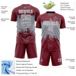 Custom Soccer Splatter Sublimation Burgundy Jersey Gray-White Sports Grunge Art Abstract Uniform