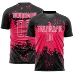 Uniform Abstract Grunge Neon Custom Sublimation Black Art Sports Soccer Jersey Pink-White Splatter