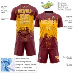 Sublimation Splatter Grunge Abstract Uniform Jersey Gold-White Sports Art Soccer Custom Burgundy Sublimation Splatter Grunge Abstract Uniform Jersey Gold-White Sports Art Soccer Custom Burgundy