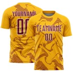 Soccer Jersey Uniform Custom Lines Gold Sports Curve Sublimation Crimson-White