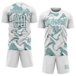Sports Sublimation Soccer Teal Curve Jersey White Custom Uniform Lines