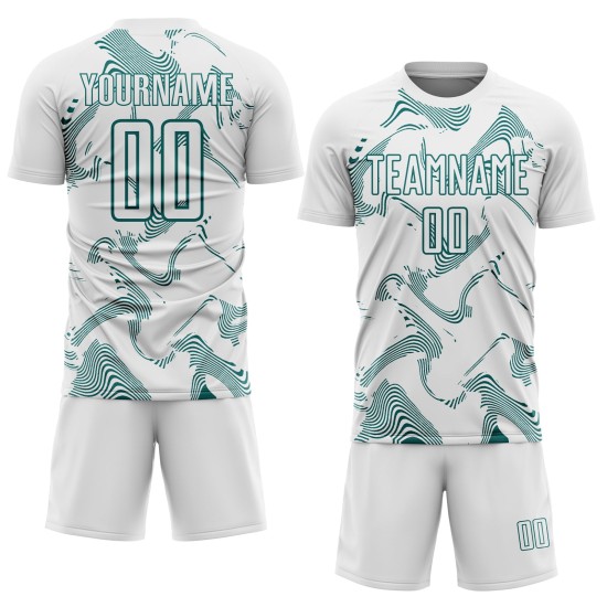 Sports Sublimation Soccer Teal Curve Jersey White Custom Uniform Lines