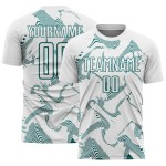 Sports Sublimation Soccer Teal Curve Jersey White Custom Uniform Lines