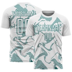 Sports Sublimation Soccer Teal Curve Jersey White Custom Uniform Lines