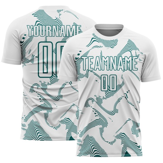 Sports Sublimation Soccer Teal Curve Jersey White Custom Uniform Lines
