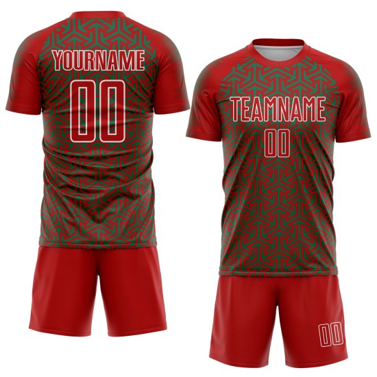Red Jersey Sublimation Green-White Geometric Custom Kelly Uniform Soccer Arrow Red Jersey Sublimation Green-White Geometric Custom Kelly Uniform Soccer Arrow
