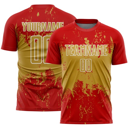 Soccer Gold-White Art Grunge Old Splatter Sports Abstract Custom Jersey Sublimation Red Uniform Soccer Gold-White Art Grunge Old Splatter Sports Abstract Custom Jersey Sublimation Red Uniform