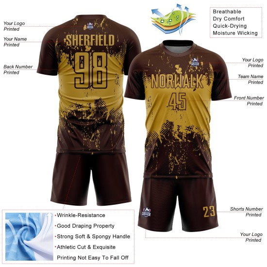 Gold Brown Old Soccer Abstract Art Sports Jersey Grunge Uniform Sublimation Custom Splatter Gold Brown Old Soccer Abstract Art Sports Jersey Grunge Uniform Sublimation Custom Splatter