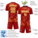 Lines Custom Sublimation Red Sports Jersey Uniform Gold-White Soccer Curve