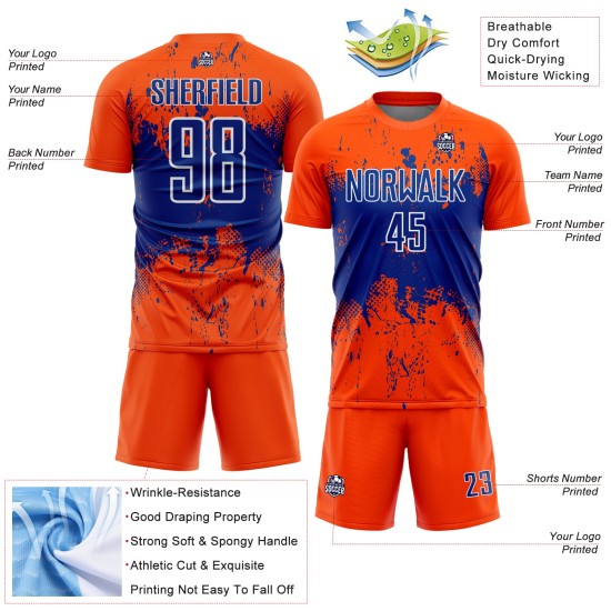 Soccer Royal-White Sports Custom Abstract Sublimation Art Orange Jersey Grunge Splatter Uniform Soccer Royal-White Sports Custom Abstract Sublimation Art Orange Jersey Grunge Splatter Uniform