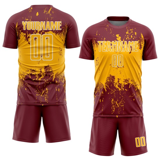 Sublimation Splatter Grunge Abstract Uniform Jersey Gold-White Sports Art Soccer Custom Burgundy Sublimation Splatter Grunge Abstract Uniform Jersey Gold-White Sports Art Soccer Custom Burgundy