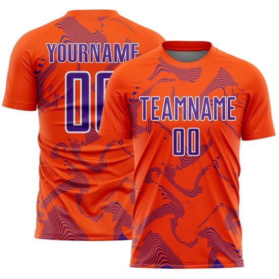 Purple-White Lines Jersey Orange Sports Sublimation Soccer Curve Custom Uniform Purple-White Lines Jersey Orange Sports Sublimation Soccer Curve Custom Uniform