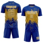 Jersey Soccer Custom Royal Abstract Splatter Old Sublimation Sports Uniform Grunge Gold-White Art Jersey Soccer Custom Royal Abstract Splatter Old Sublimation Sports Uniform Grunge Gold-White Art