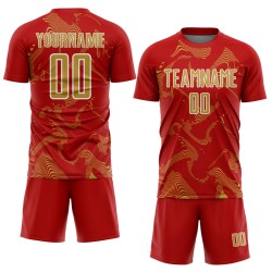 Red Jersey Soccer Sublimation Gold-White Custom Curve Uniform Old Sports Lines