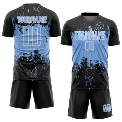 Art Jersey Grunge Sublimation Custom Black Abstract Splatter Sports Soccer Blue-White Uniform Light Art Jersey Grunge Sublimation Custom Black Abstract Splatter Sports Soccer Blue-White Uniform Light