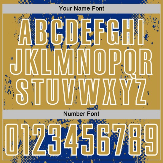 Jersey Soccer Custom Royal Abstract Splatter Old Sublimation Sports Uniform Grunge Gold-White Art Jersey Soccer Custom Royal Abstract Splatter Old Sublimation Sports Uniform Grunge Gold-White Art