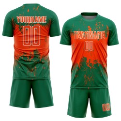 Uniform Sports Art Green Custom Sublimation Orange-White Kelly Splatter Soccer Grunge Abstract Jersey