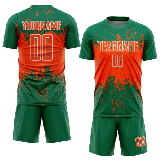 Uniform Sports Art Green Custom Sublimation Orange-White Kelly Splatter Soccer Grunge Abstract Jersey Uniform Sports Art Green Custom Sublimation Orange-White Kelly Splatter Soccer Grunge Abstract Jersey