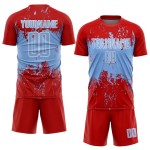 Grunge Splatter Blue-White Soccer Red Custom Abstract Sublimation Uniform Sports Art Jersey Light Grunge Splatter Blue-White Soccer Red Custom Abstract Sublimation Uniform Sports Art Jersey Light