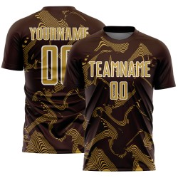 Sublimation Soccer Uniform Gold-White Old Custom Brown Lines Sports Jersey Curve