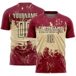 Grunge Art Sublimation Crimson Sports Custom Uniform Cream-Black Jersey Splatter Abstract Soccer