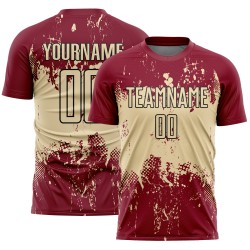 Grunge Art Sublimation Crimson Sports Custom Uniform Cream-Black Jersey Splatter Abstract Soccer