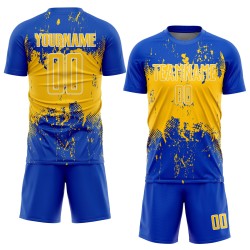 Uniform Custom Yellow-White Abstract Sublimation Jersey Art Blue Splatter Sports Thunder Soccer Grunge