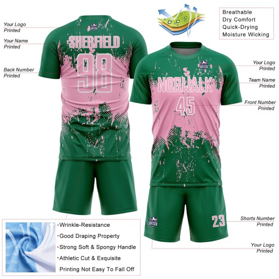 Pink-White Sports Sublimation Custom Grunge Abstract Splatter Green Jersey Light Uniform Kelly Art Soccer Pink-White Sports Sublimation Custom Grunge Abstract Splatter Green Jersey Light Uniform Kelly Art Soccer