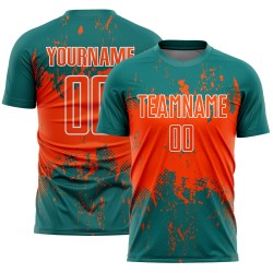 Uniform Orange-White Art Custom Teal Sports Splatter Grunge Soccer Jersey Sublimation Abstract