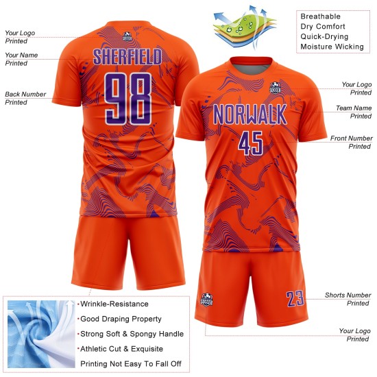 Purple-White Lines Jersey Orange Sports Sublimation Soccer Curve Custom Uniform Purple-White Lines Jersey Orange Sports Sublimation Soccer Curve Custom Uniform