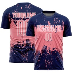 Custom Splatter Art Pink-White Abstract Uniform Jersey Sublimation Sports Medium Soccer Grunge Navy