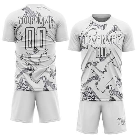 Uniform Custom White Curve Sublimation Soccer Lines Steel Jersey Gray Sports Uniform Custom White Curve Sublimation Soccer Lines Steel Jersey Gray Sports