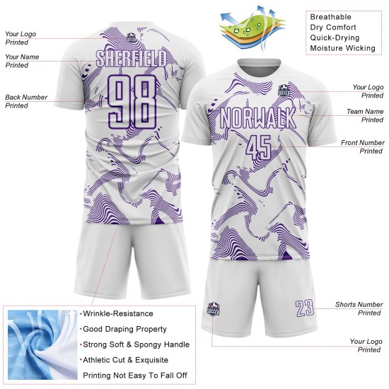 Sublimation Uniform Curve Soccer Jersey White Custom Sports Lines Purple Sublimation Uniform Curve Soccer Jersey White Custom Sports Lines Purple