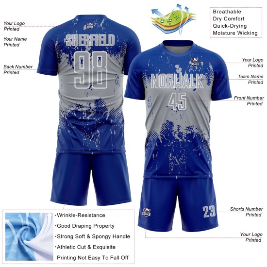 Splatter Gray-White Uniform Soccer Custom Jersey Sports Abstract Art Royal Sublimation Grunge Splatter Gray-White Uniform Soccer Custom Jersey Sports Abstract Art Royal Sublimation Grunge