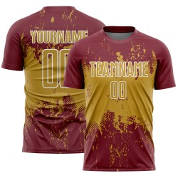 Abstract Soccer Old Splatter Jersey Custom Art Burgundy Gold-White Sublimation Sports Grunge Uniform