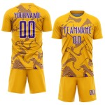 Sublimation Gold Purple-White Sports Soccer Uniform Custom Curve Jersey Lines Sublimation Gold Purple-White Sports Soccer Uniform Custom Curve Jersey Lines