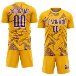 Sublimation Gold Purple-White Sports Soccer Uniform Custom Curve Jersey Lines