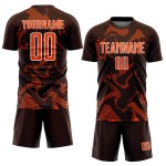 Custom Sublimation Sports Brown Jersey Soccer Orange-White Lines Curve Uniform
