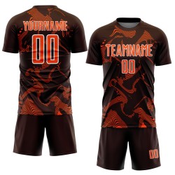 Custom Sublimation Sports Brown Jersey Soccer Orange-White Lines Curve Uniform