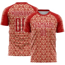 Custom Red Uniform Arrow Geometric Jersey Cream-White Sublimation Soccer
